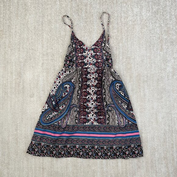 Angie Boho Paisley Print Summer Open Tie Back Mini Dress S - Picture 1 of 9